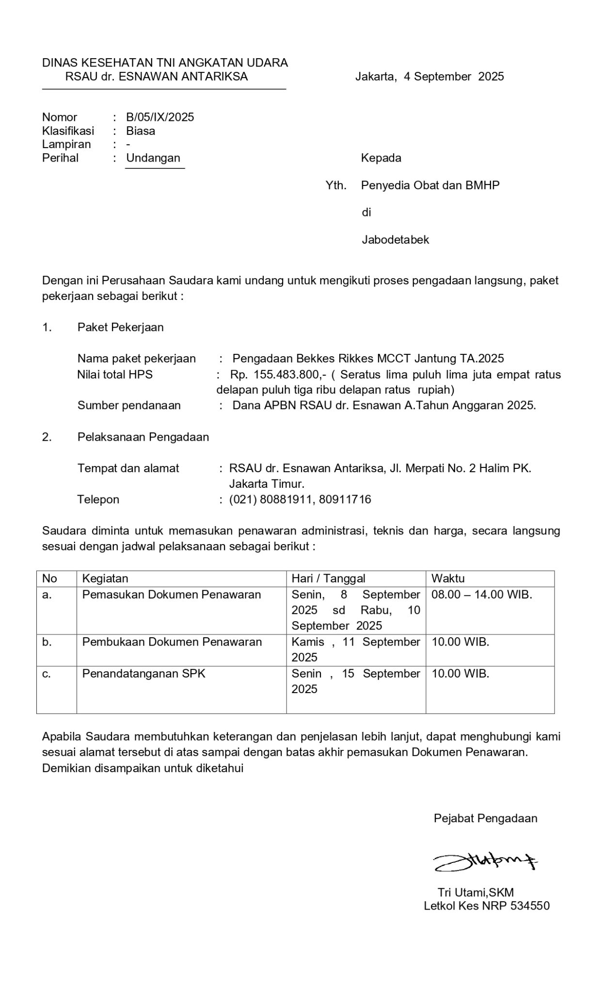 Pengadaan Obat dan BMHP Rikkes MCCT Jantung